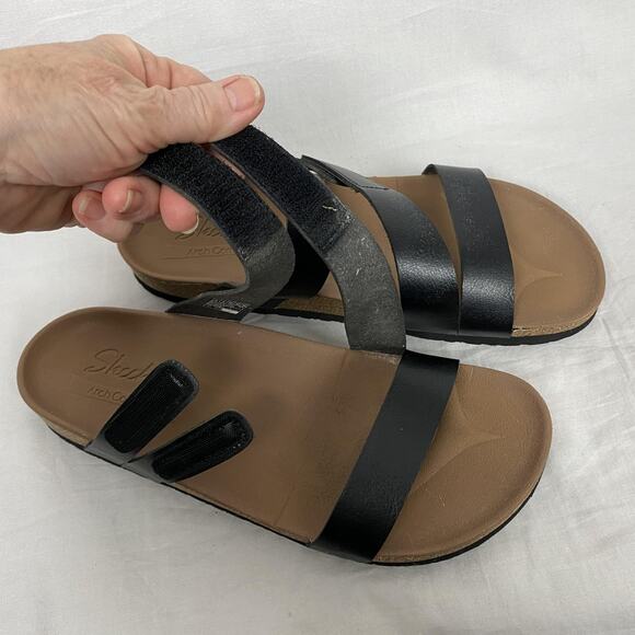 Skechers Arch Comfort Sandals Womens 9 Black Strappy Slip On Slide Eva Sole - Picture 5 of 14